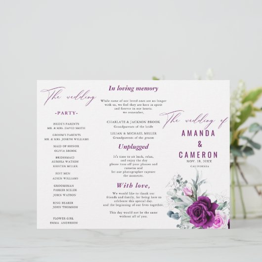 Elegante rustieke Paarse blos bloemenbruiloft prog (Staand voorkant)