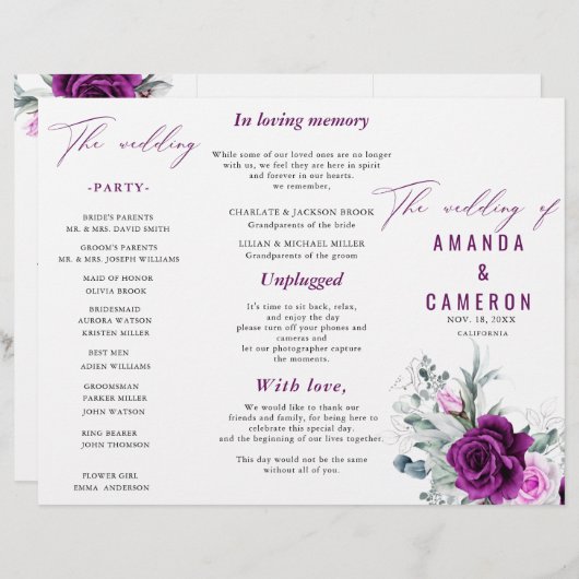 Elegante rustieke Paarse blos bloemenbruiloft prog (Voorkant / Achterkant)