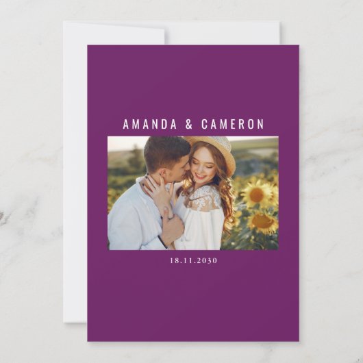 Elegante rustieke Paarse blos bloemenbruiloft Save The Date (Achterkant)