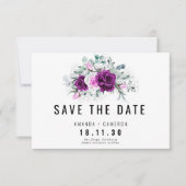 Elegante rustieke Paarse blos Floral Save the Date Kaart (Voorkant)