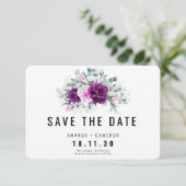 Elegante rustieke Paarse blos Floral Save the Date Kaart (Staand voorkant)