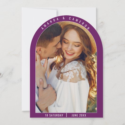 Elegante rustieke Paarse Blush Bloemen Fotobruilof Kaart (Achterkant)