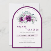 Elegante rustieke Paarse Blush Bloemen Fotobruilof Kaart (Voorkant)