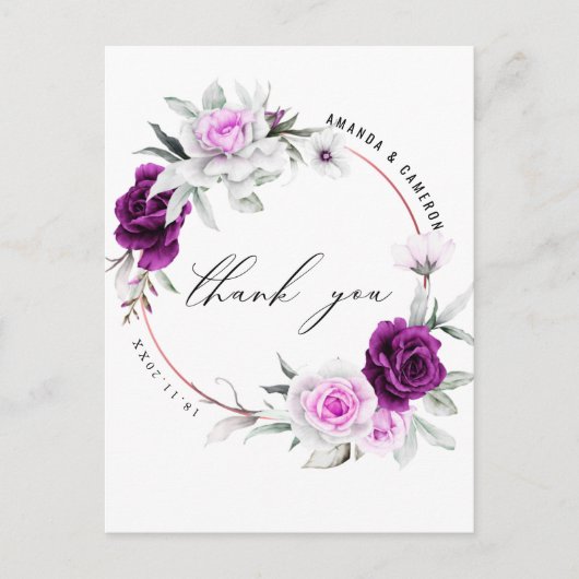 Elegante rustieke Paarse Blush bruiloft Bedankt Briefkaart (Voorkant)