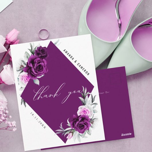 Elegante rustieke Paarse Blush bruiloft Bedankt Briefkaart