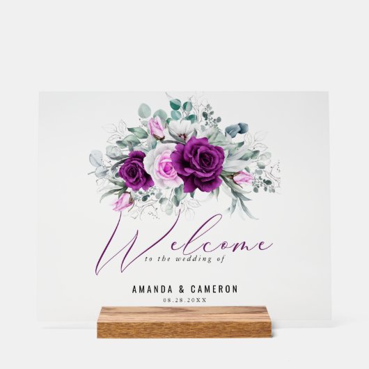 Elegante rustieke Paarse Blush bruiloft welkom Acryl Bord (Voorkant)