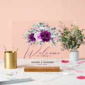 Elegante rustieke Paarse Blush bruiloft welkom Acryl Bord (Huwelijk)