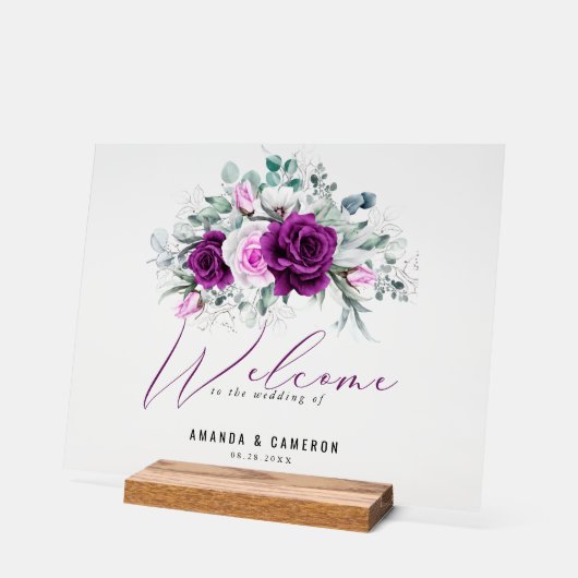 Elegante rustieke Paarse Blush bruiloft welkom Acryl Bord (Hoek)
