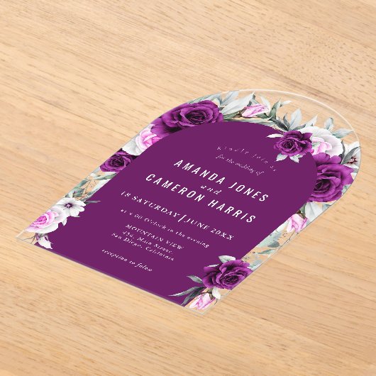 Elegante rustieke Paarse Blush geometrische bruilo Acryl Uitnodigingen (Laagn)