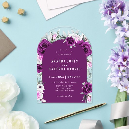 Elegante rustieke Paarse Blush geometrische bruilo Acryl Uitnodigingen (Insitu (Huwelijk))