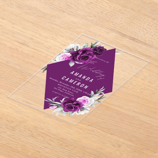 Elegante rustieke Paarse Blush geometrische bruilo Acryl Uitnodigingen (Laagn)