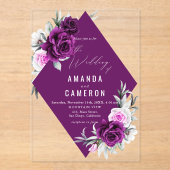 Elegante rustieke Paarse Blush geometrische bruilo Acryl Uitnodigingen (Voorkant)