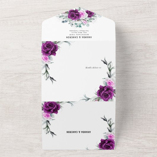 Elegante rustieke Paarse Blush geometrische bruilo All In One Uitnodiging (Buitenkant)