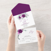 Elegante rustieke Paarse Blush geometrische bruilo All In One Uitnodiging (Afscheurbaar)