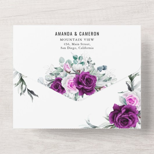 Elegante rustieke Paarse Blush geometrische bruilo All In One Uitnodiging (Achterkant)