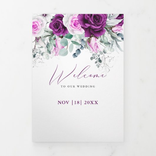 Elegante rustieke Paarse Blush geometrische bruilo Drieluik Aankondiging (Cover)