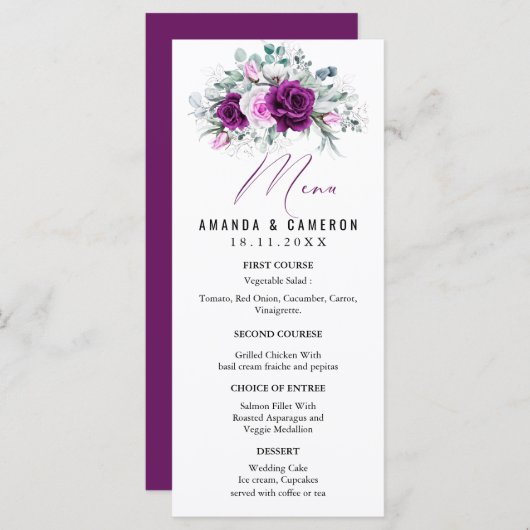 Elegante rustieke Paarse Blush geometrische bruilo Menu (Voorkant / Achterkant)