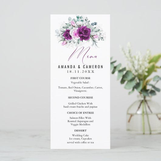 Elegante rustieke Paarse Blush geometrische bruilo Menu (Staand voorkant)