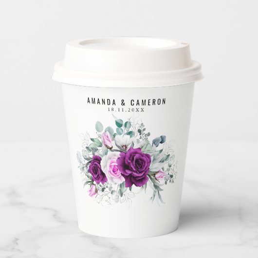 Elegante rustieke Paarse Blush geometrische bruilo Papieren Bekers (Voorkant)