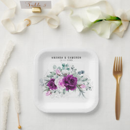 Elegante rustieke Paarse Blush geometrische bruilo Papieren Bordje