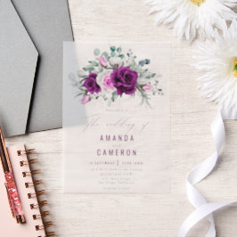 Elegante rustieke Paarse Blush geometrische bruilo Vellum Uitnodigingen