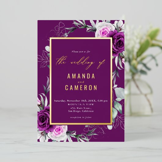 Elegante Rustieke Paarse Blush Geometrische Trouwd Folie Uitnodiging (Staand Voorkant)