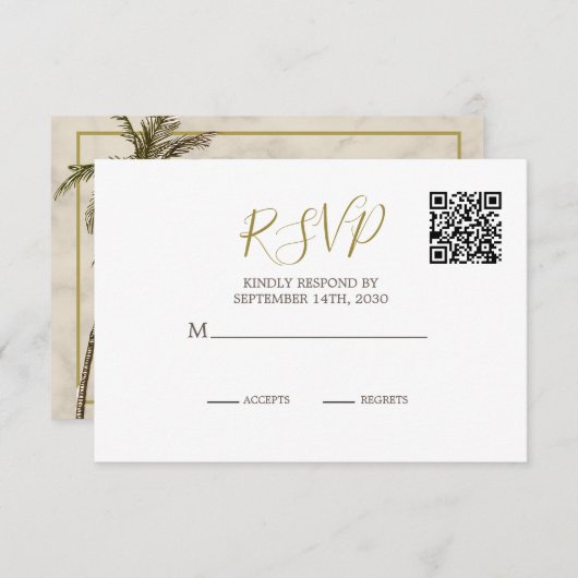 Elegante rustieke palmboom QR Code Bruiloft RSVP (Voorkant / Achterkant)