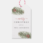 Elegante Rustieke Pijnboom Kerst Cadeaulabel (Voorkant)