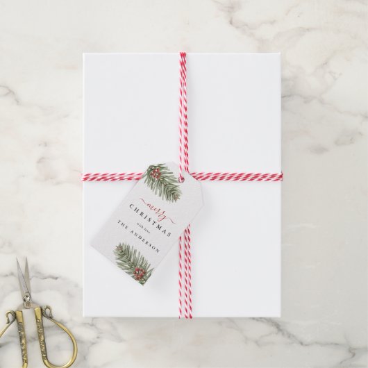 Elegante Rustieke Pijnboom Kerst Cadeaulabel (Met Touw)