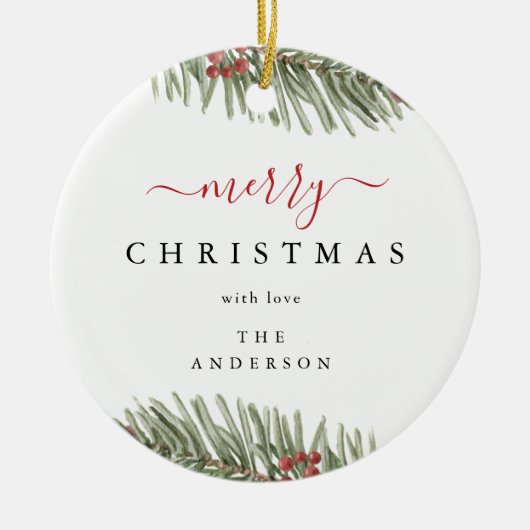 Elegante Rustieke Pijnboom Kerst Modern Keramisch Ornament (Voorkant)