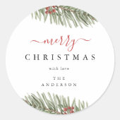 Elegante Rustieke Pijnboom Kerst Ronde Sticker (Voorkant)