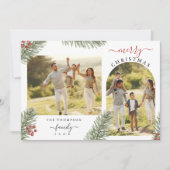 Elegante Rustieke Pijnboom Kerstboog Frame 2 foto' Feestdagenkaart (Voorkant)