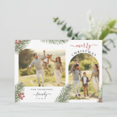 Elegante Rustieke Pijnboom Kerstboog Frame 2 foto' Feestdagenkaart (Staand voorkant)