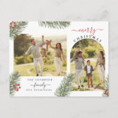 Elegante Rustieke Pijnboom Kerstboog Frame 2 foto' Feestdagenkaart (Voorkant)