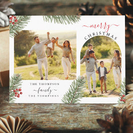 Elegante Rustieke Pijnboom Kerstboog Frame 2 foto' Feestdagenkaart