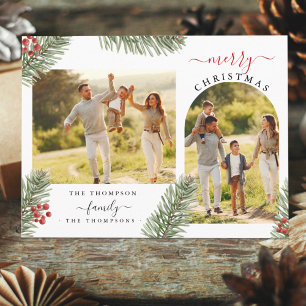 Elegante Rustieke Pijnboom Kerstboog Frame 2 foto' Feestdagenkaart