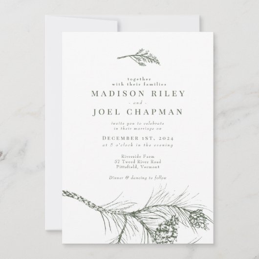 Elegante rustieke Pine Branch bruiloft uitnodiging (Voorkant)