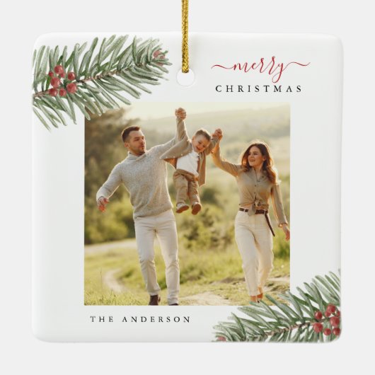 Elegante rustieke Pine Christmas Modern Keramisch Ornament (Achterkant)