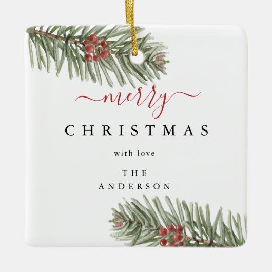 Elegante rustieke Pine Christmas Modern Keramisch Ornament (Voorkant)