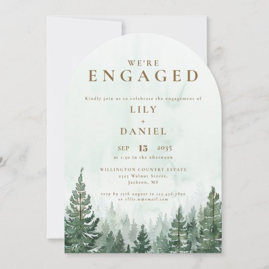Elegante rustieke Pine Forest Arch Engagement Part Kaart (Voorkant)