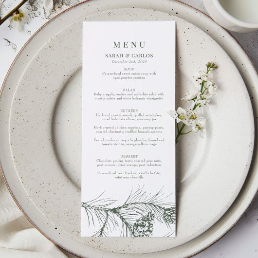 Elegante rustieke Pine Woodland bruiloft Menu
