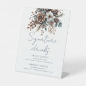 Elegante rustieke pinecones bloemensignatuur Drink Reclamebord Met Voetstuk (Voorkant)