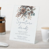 Elegante rustieke pinecones bloemensignatuur Drink Reclamebord Met Voetstuk (Insitu)