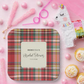 Elegante Rustieke Plaid Script Bruiloftsfeest Papieren Bordje (Feest)