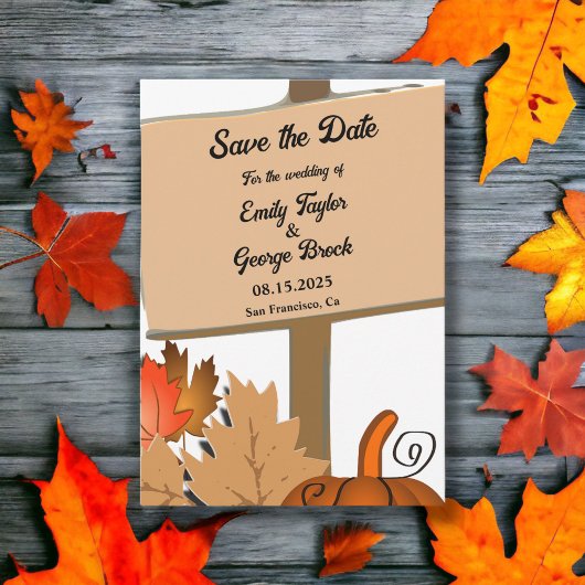 Elegante rustieke pompoen herfst bladeren herfst b save the date