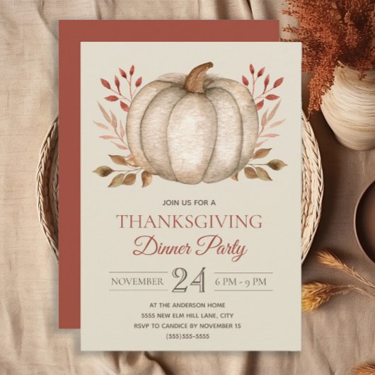 Elegante Rustieke Pompoen Thanksgiving Dinerfeest  Kaart