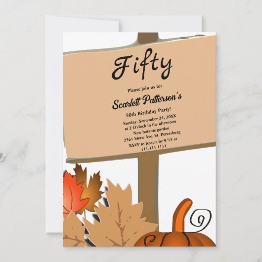 Elegante rustieke pompoen verlaat Herfst 50ste ver Kaart (Voorkant)