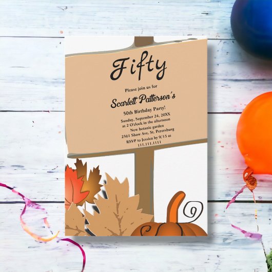 Elegante rustieke pompoen verlaat Herfst 50ste ver Kaart