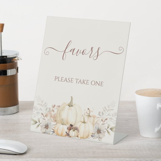 Elegante rustieke pompoenen gunst reclamebord met voetstuk (Insitu)