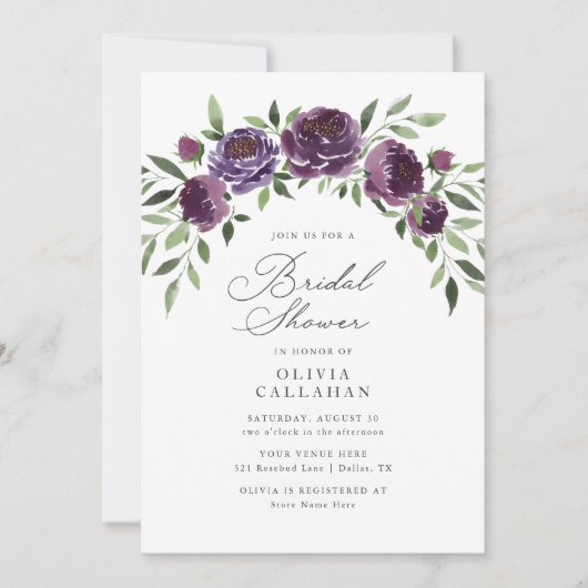 Elegante rustieke pruim Paarse bloemen Vrijgezelle Kaart (Voorkant)